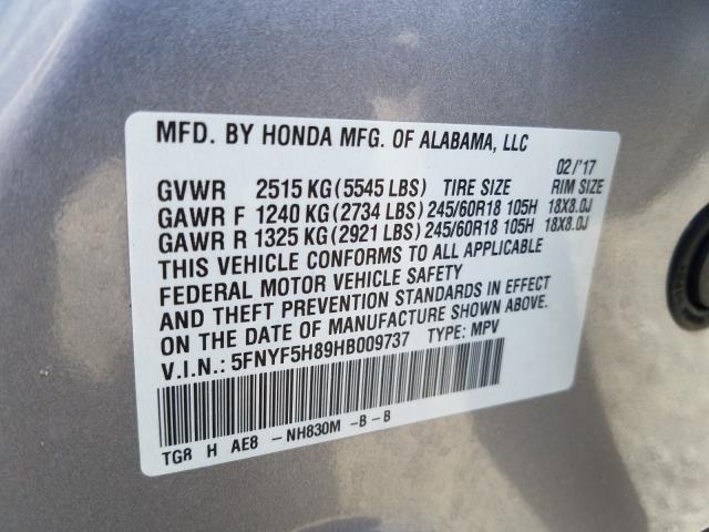 Photo 9 VIN: 5FNYF5H89HB009737 - HONDA PILOT EXL 