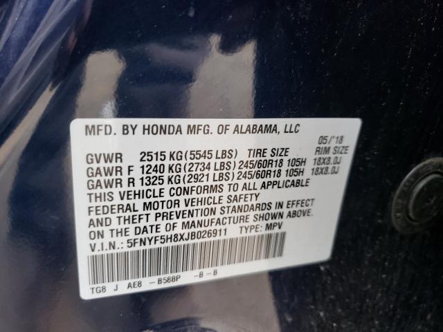 Photo 9 VIN: 5FNYF5H8XJB026911 - HONDA PILOT EXL 