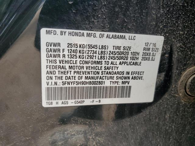 Photo 11 VIN: 5FNYF5H90HB002801 - HONDA PILOT 