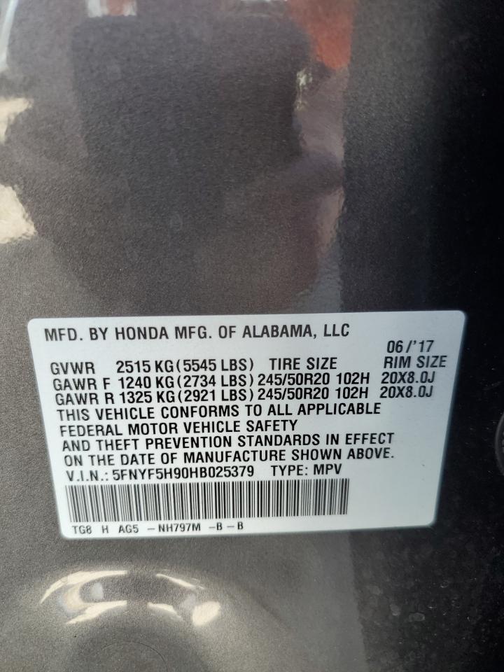 Photo 12 VIN: 5FNYF5H90HB025379 - HONDA PILOT 