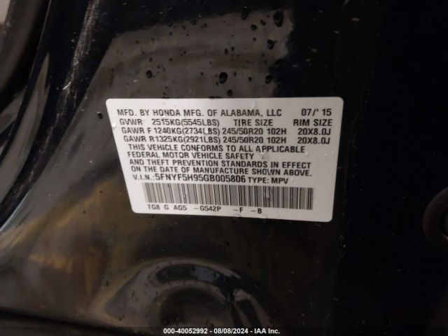 Photo 8 VIN: 5FNYF5H95GB005806 - HONDA PILOT 