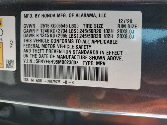 Photo 13 VIN: 5FNYF5H95MB023007 - HONDA PILOT TOUR 