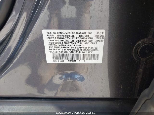 Photo 8 VIN: 5FNYF5H97GB014183 - HONDA PILOT 