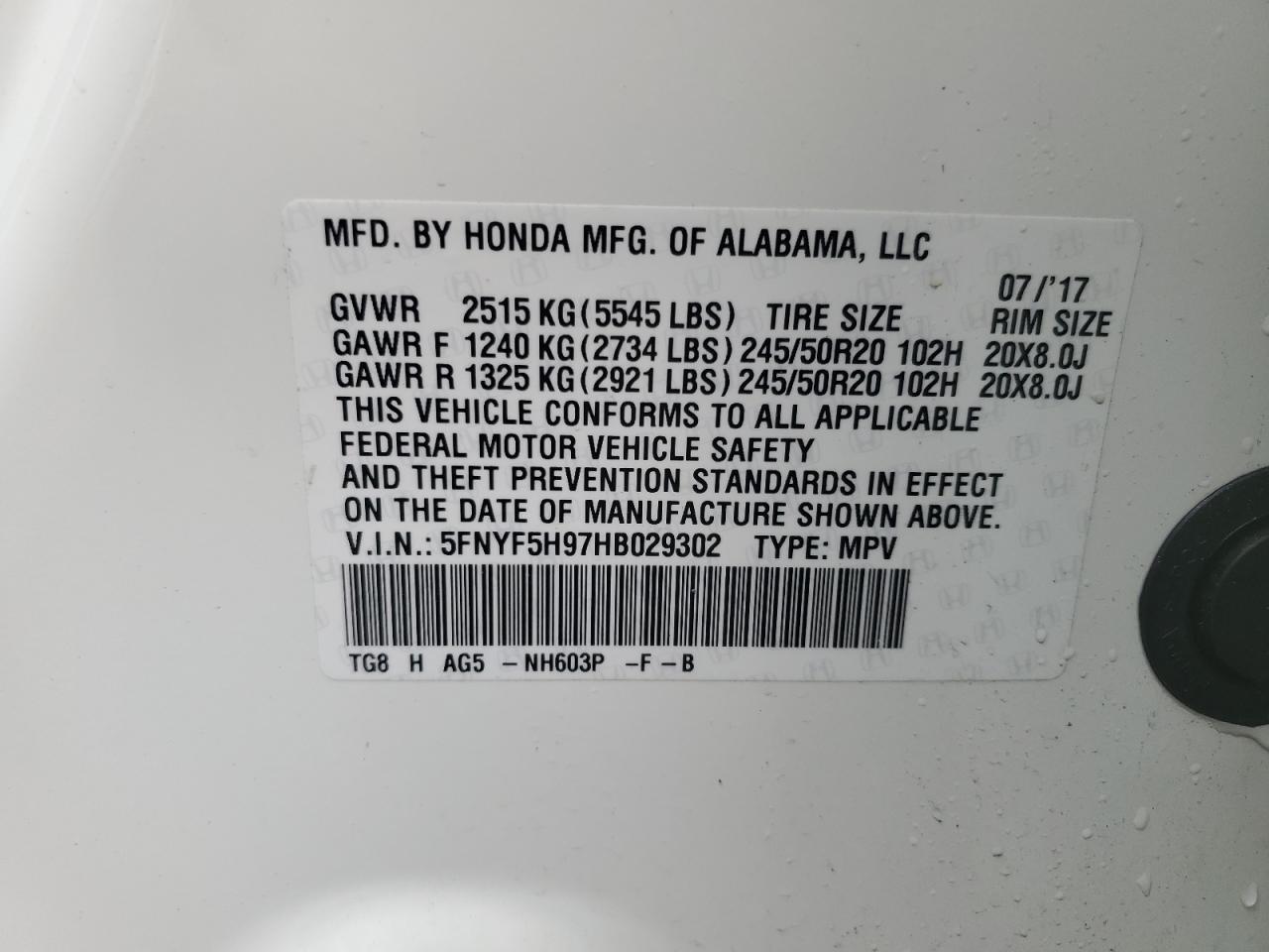 Photo 12 VIN: 5FNYF5H97HB029302 - HONDA PILOT 