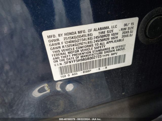 Photo 8 VIN: 5FNYF5H98GB002723 - HONDA PILOT 