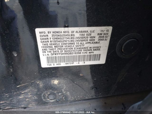 Photo 8 VIN: 5FNYF5H99GB019398 - HONDA PILOT 