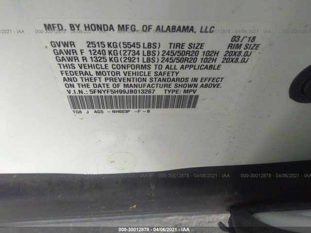 Photo 8 VIN: 5FNYF5H99JB013267 - HONDA PILOT 