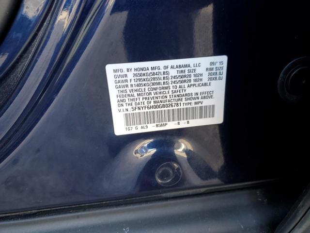 Photo 12 VIN: 5FNYF6H00GB026781 - HONDA PILOT ELIT 