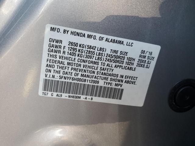 Photo 12 VIN: 5FNYF6H00GB112009 - HONDA PILOT 