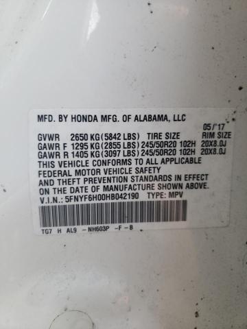 Photo 12 VIN: 5FNYF6H00HB042190 - HONDA PILOT ELIT 