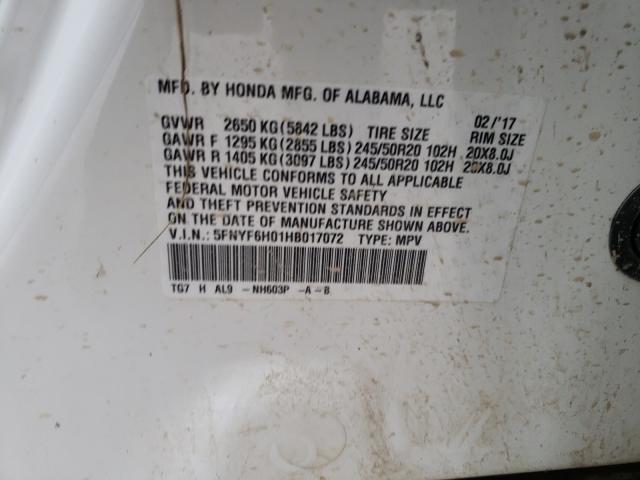 Photo 9 VIN: 5FNYF6H01HB017072 - HONDA PILOT ELIT 