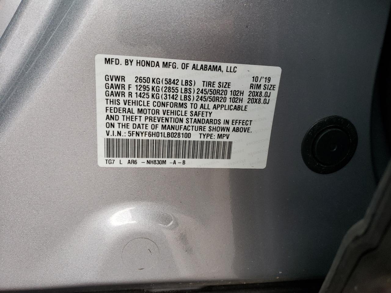 Photo 13 VIN: 5FNYF6H01LB028100 - HONDA PILOT 