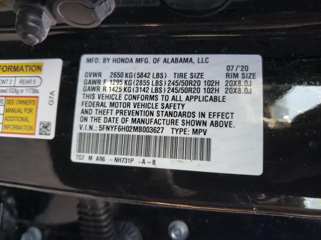 Photo 9 VIN: 5FNYF6H02MB003627 - HONDA PILOT ELIT 