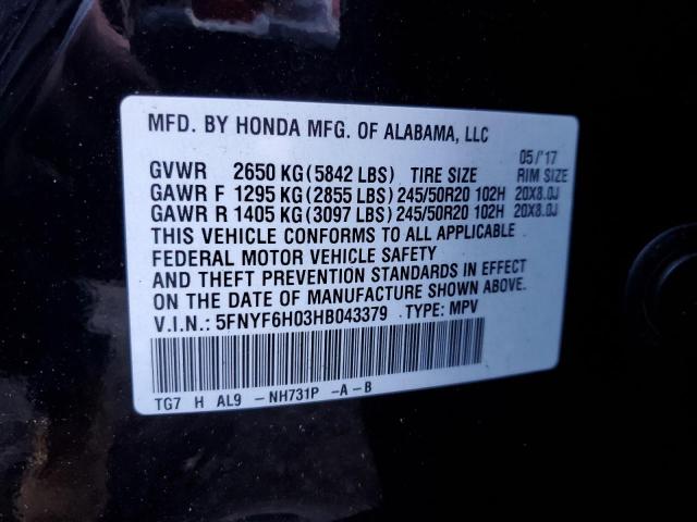 Photo 12 VIN: 5FNYF6H03HB043379 - HONDA PILOT 