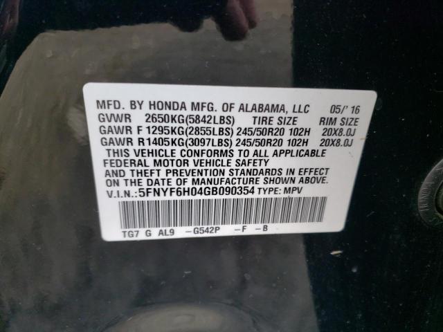 Photo 11 VIN: 5FNYF6H04GB090354 - HONDA PILOT ELIT 