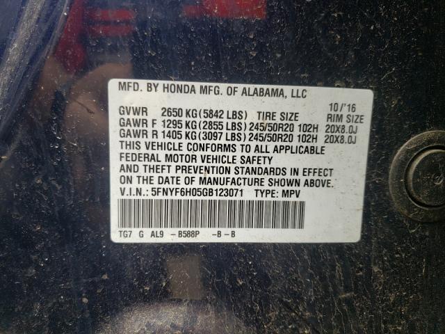 Photo 9 VIN: 5FNYF6H05GB123071 - HONDA PILOT 