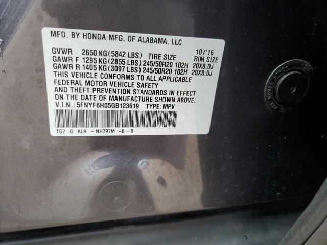 Photo 12 VIN: 5FNYF6H05GB123619 - HONDA PILOT 