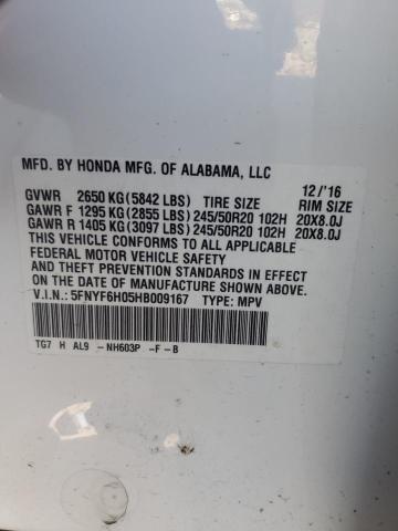 Photo 12 VIN: 5FNYF6H05HB009167 - HONDA PILOT ELIT 