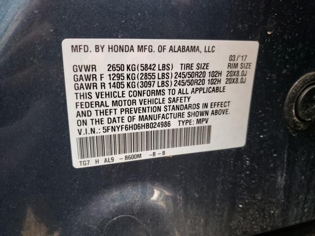 Photo 9 VIN: 5FNYF6H06HB024986 - HONDA PILOT 