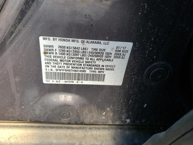 Photo 11 VIN: 5FNYF6H07HB014595 - HONDA PILOT ELIT 