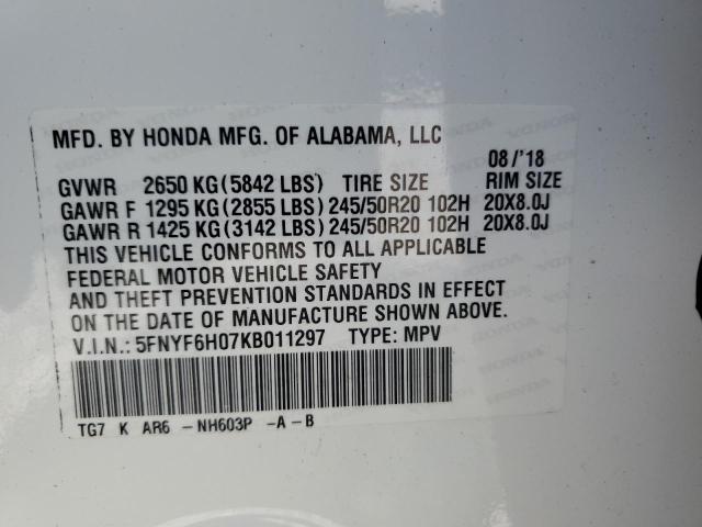 Photo 12 VIN: 5FNYF6H07KB011297 - HONDA PILOT 