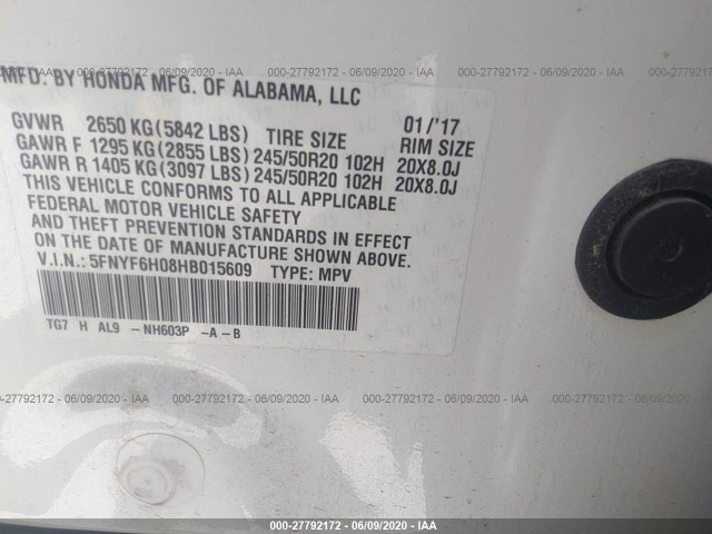 Photo 8 VIN: 5FNYF6H08HB015609 - HONDA PILOT 