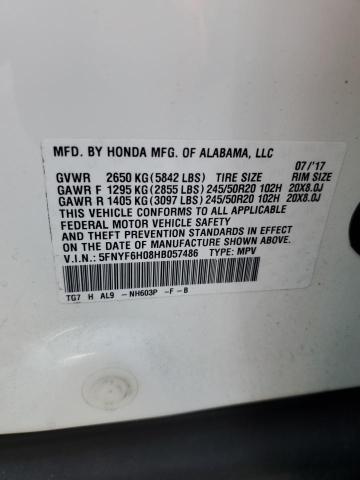 Photo 12 VIN: 5FNYF6H08HB057486 - HONDA PILOT ELIT 