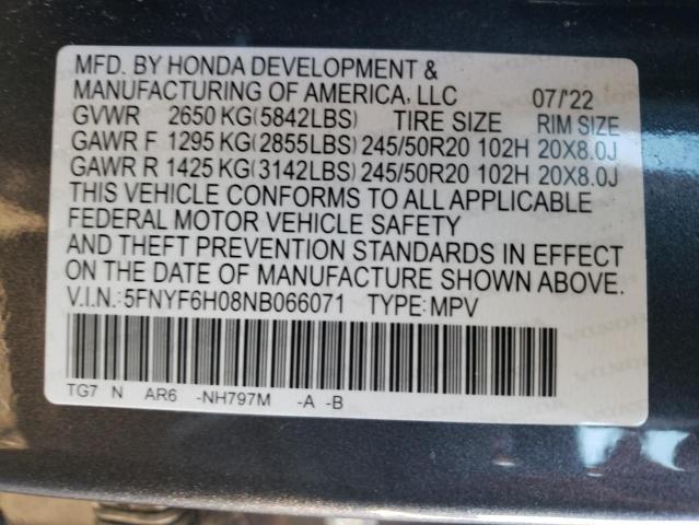 Photo 9 VIN: 5FNYF6H08NB066071 - HONDA PILOT ELIT 