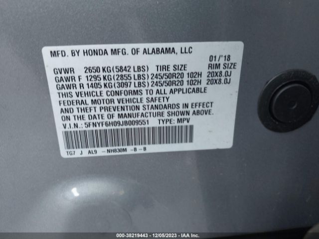 Photo 8 VIN: 5FNYF6H09JB009551 - HONDA PILOT 