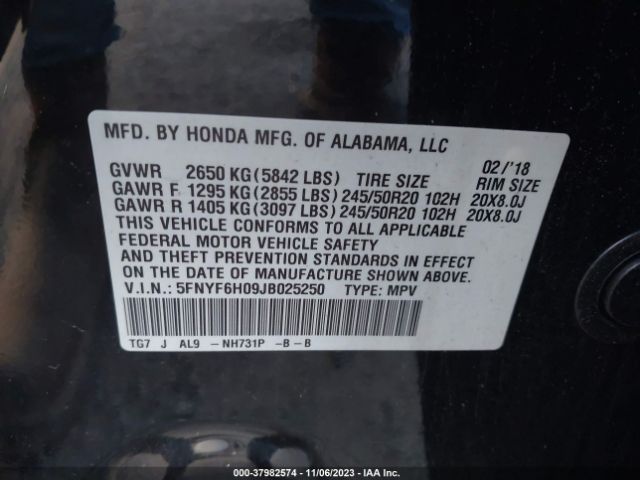 Photo 8 VIN: 5FNYF6H09JB025250 - HONDA PILOT 