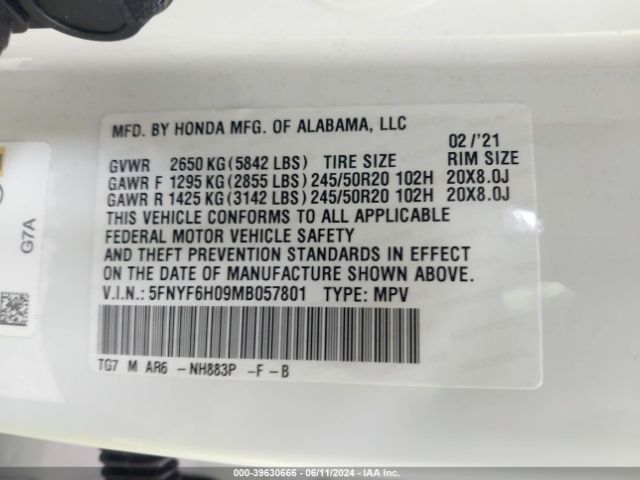 Photo 8 VIN: 5FNYF6H09MB057801 - HONDA PILOT 