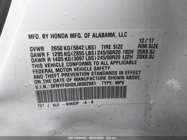 Photo 8 VIN: 5FNYF6H0XJB002981 - HONDA PILOT 