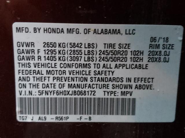 Photo 9 VIN: 5FNYF6H0XJB068172 - HONDA PILOT ELIT 