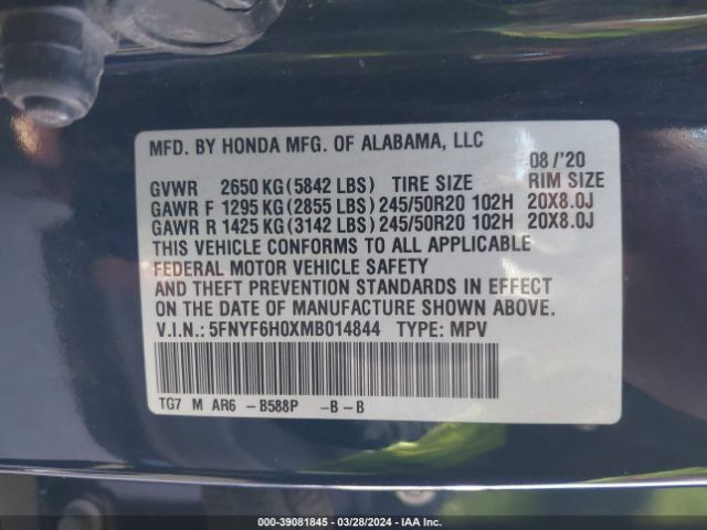 Photo 8 VIN: 5FNYF6H0XMB014844 - HONDA PILOT 