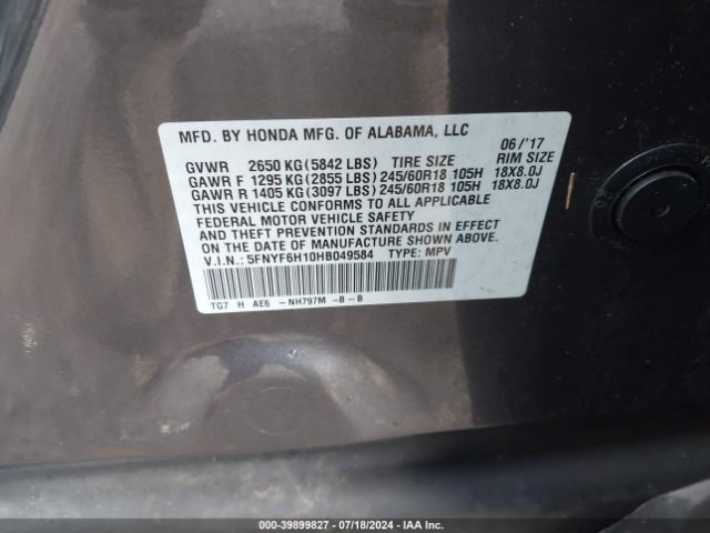 Photo 8 VIN: 5FNYF6H10HB049584 - HONDA PILOT 