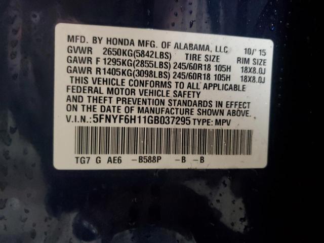 Photo 12 VIN: 5FNYF6H11GB037295 - HONDA PILOT LX 