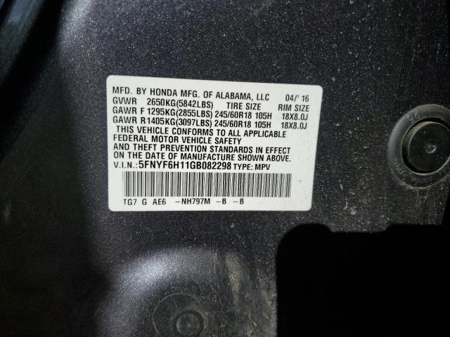 Photo 12 VIN: 5FNYF6H11GB082298 - HONDA PILOT LX 