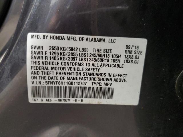 Photo 12 VIN: 5FNYF6H11GB112707 - HONDA PILOT LX 