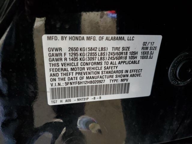 Photo 12 VIN: 5FNYF6H12HB020927 - HONDA PILOT LX 