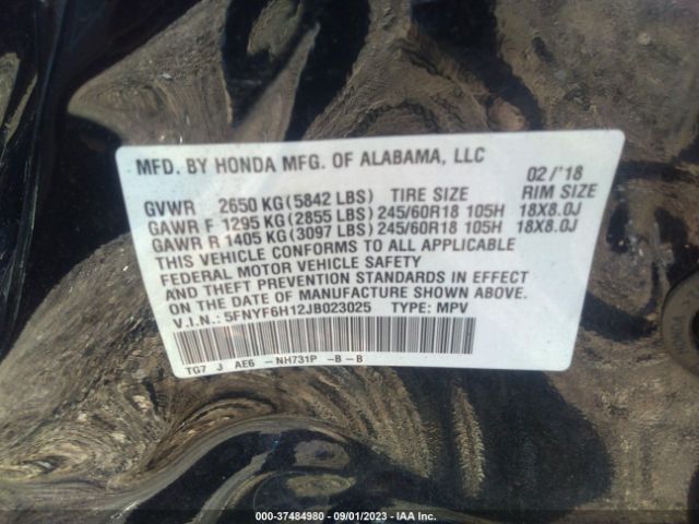 Photo 8 VIN: 5FNYF6H12JB023025 - HONDA PILOT 