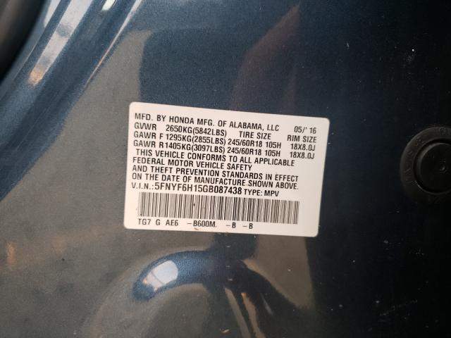 Photo 9 VIN: 5FNYF6H15GB087438 - HONDA PILOT LX 