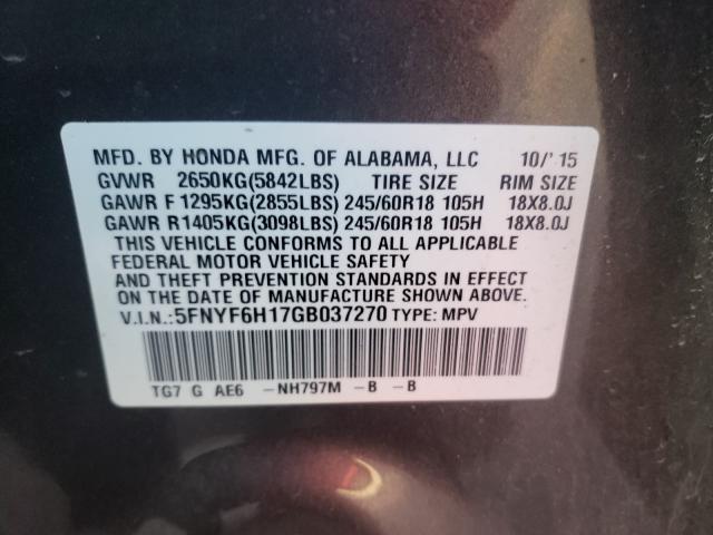 Photo 9 VIN: 5FNYF6H17GB037270 - HONDA PILOT LX 