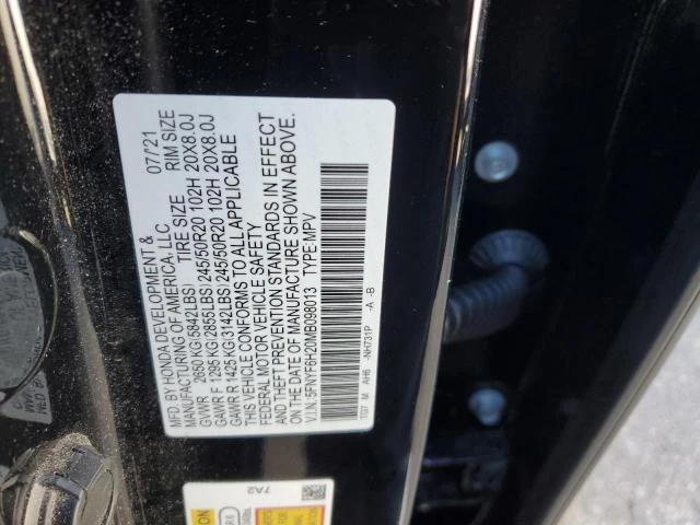 Photo 12 VIN: 5FNYF6H20MB098013 - HONDA PILOT SE 