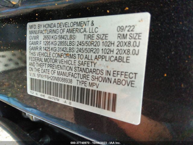 Photo 8 VIN: 5FNYF6H20NB088938 - HONDA PILOT 