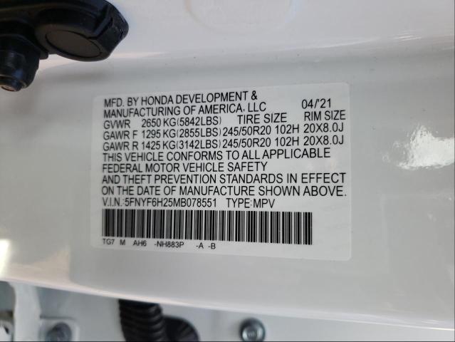 Photo 9 VIN: 5FNYF6H25MB078551 - HONDA PILOT SE 