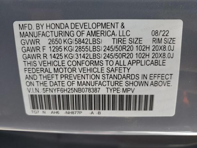 Photo 13 VIN: 5FNYF6H25NB078387 - HONDA PILOT SE 