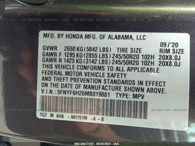 Photo 8 VIN: 5FNYF6H26MB019881 - HONDA PILOT 