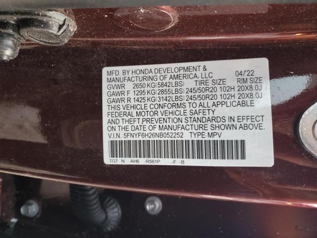 Photo 12 VIN: 5FNYF6H26NB052252 - HONDA PILOT SE 