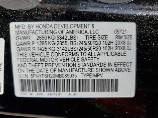 Photo 11 VIN: 5FNYF6H29MB089035 - HONDA PILOT SE 