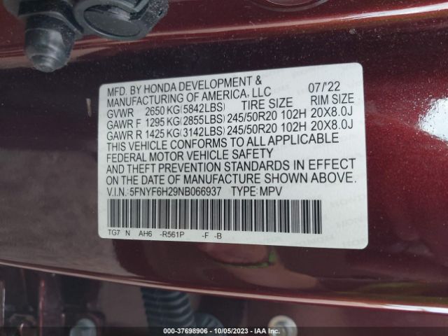 Photo 8 VIN: 5FNYF6H29NB066937 - HONDA PILOT 